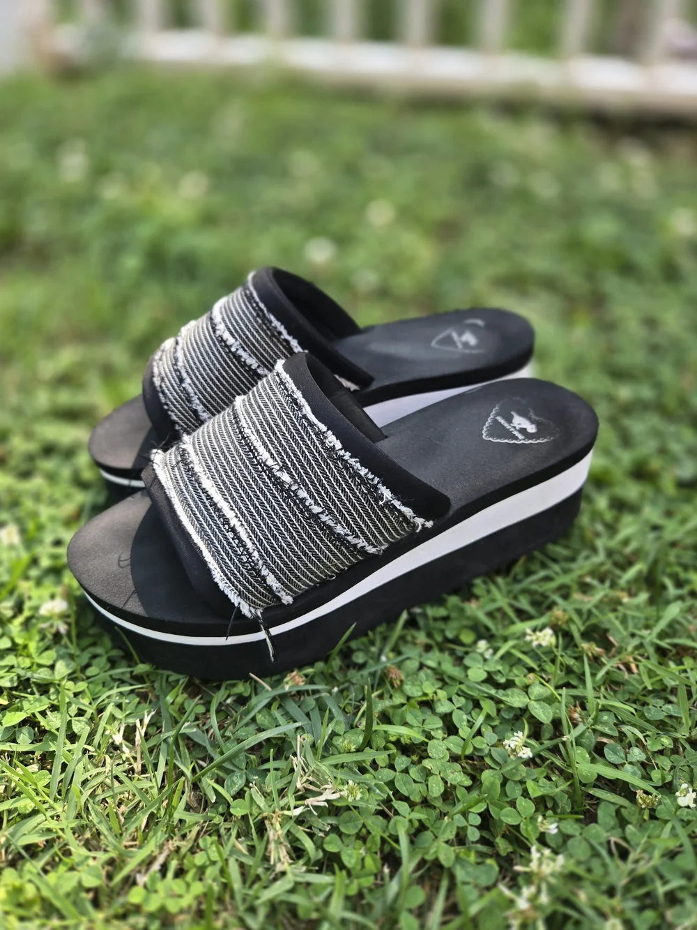 Rocket Dog Black and White Striped Platform Slide Sandals